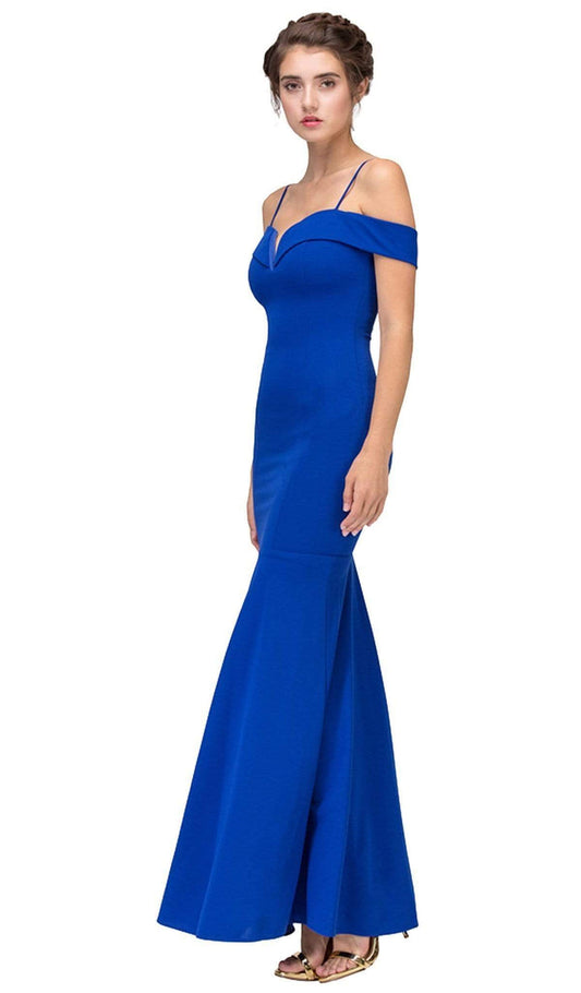 Off-Shoulder Notched Foldover Sheath Evening Gown