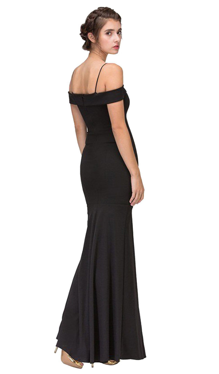 Off-Shoulder Notched Foldover Sheath Evening Gown