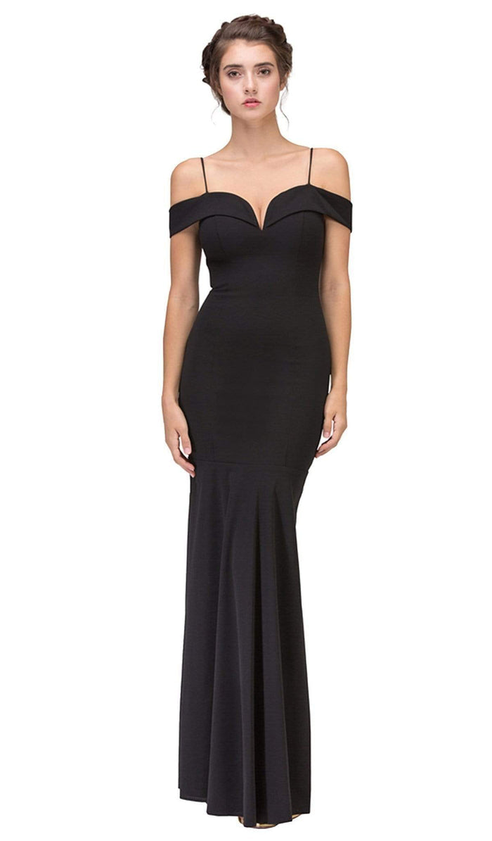 Off-Shoulder Notched Foldover Sheath Evening Gown