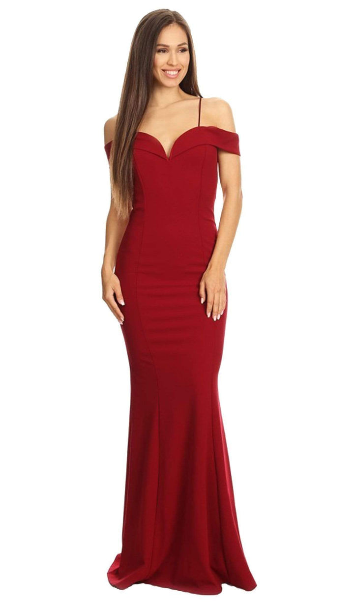 Off-Shoulder Notched Foldover Sheath Evening Gown